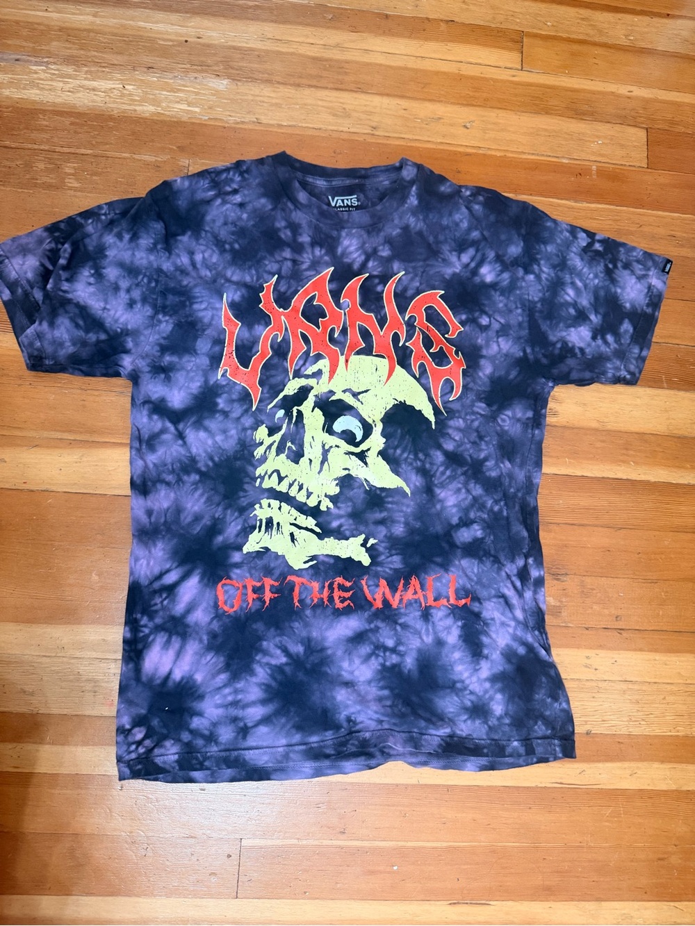 Vans Glow in the Dark Black & Purple Tie-Dye Skull Graphic Tee with Red Logo